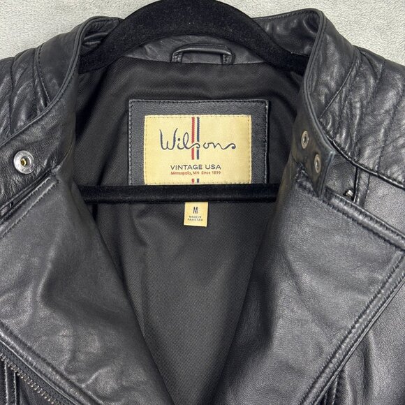 Wilsons Vintage USA Womens Leather Motorcycle Jacket Biker Moto Racer Black M - Picture 2 of 7